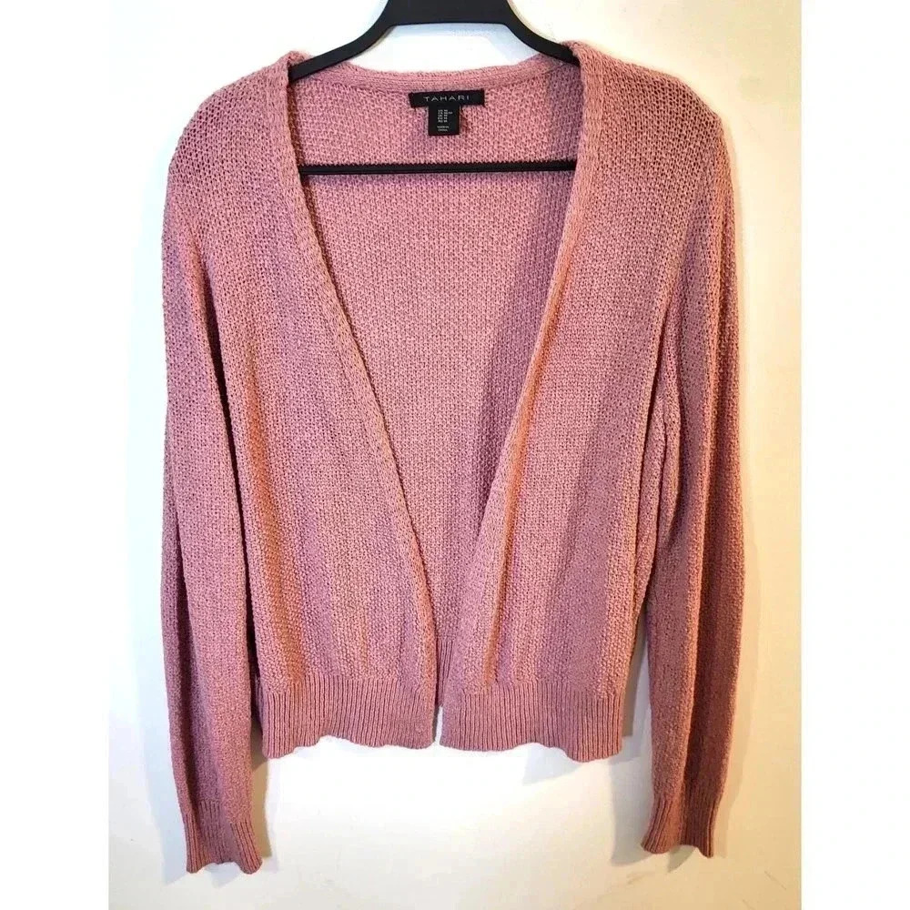 Tahari Rose Pink Open‎ Knit Cardigan